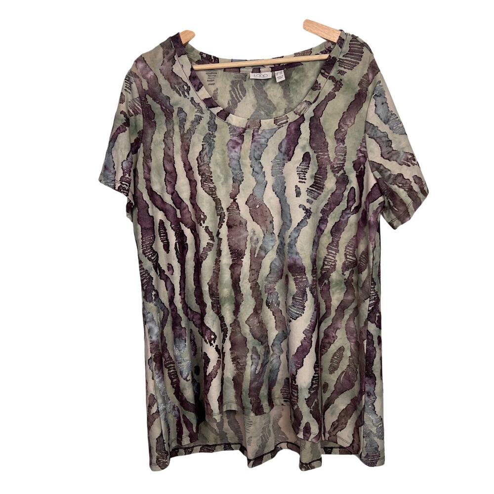LOGO by Lori Goldstein Women's Size 1X Knit Jacquard Scoop Neck Short Sleeve Top